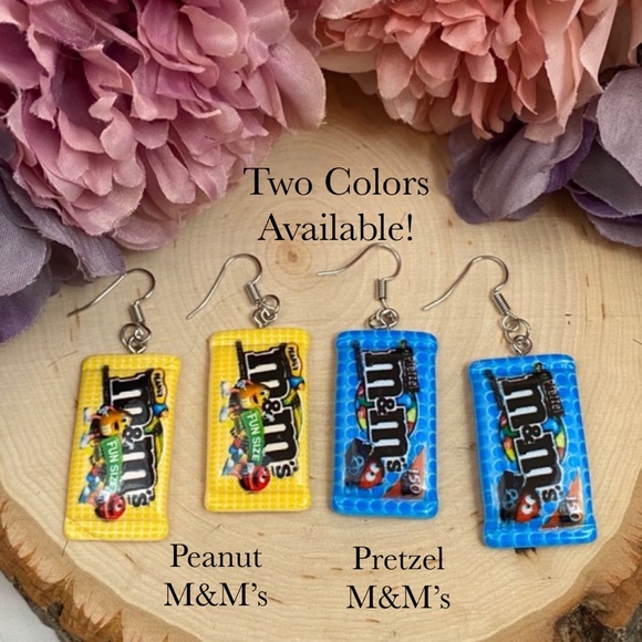 Whimsical Peanut M&M Chocolate Candy Earrings - Picture 10 of 10